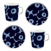 Set vaisselle Unikko / Petit-déjeuner - 2 mugs + 2 assiettes Ø 13,5 cm - Marimekko bleu en céramique