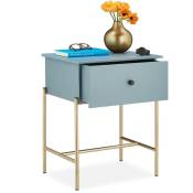 Table de nuit, avec tiroir, moderne, mdf et fer, h x l x p : 60 x 45,5 x 37 cm, pour chambre, gris/doré - Relaxdays