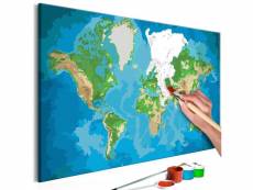Tableau à peindre soi-même peinture par numéros motif carte du monde (bleu-vert) 60x40 cm tpn110031