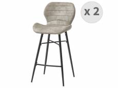 Arizona - chaise de bar industrielle microfibre vintage marron clair pieds métal noir (x2)