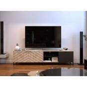 Auxane - meuble tv - bois et noir - 200 cm - style contemporain - noir / bois - Noir / Bois - Bobochic