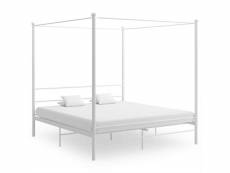 Cadre de lit à baldaquin blanc métal 200x200 cm