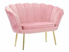Canapé 2 places en velours, couleur rose, avec pieds dorés avec un design particulier qui rappelle les pétales d'une fleur, mesures 74 x 84 x 130 cm 8