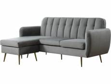 Canapé d'angle réversible en velours "leonard" - 202 x 80-138 x 92 cm - 3 places - gris