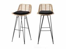 Capurgana - lot de 2 chaises de bar design en rotin 75cm - couleur - naturel 290216-naturel