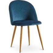Chaise de salle à manger - Tapissée de velours - Style scandinave - Evelyne Bleu foncé - Métal finition effet bois, Bois, Velours - Bleu foncé