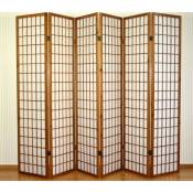 Décoshop26 - Paravent 6 panneaux en bois marron et papier riz 175x264cm