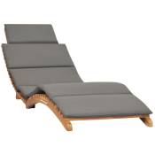 Doc&et² - Chaise longue pliable avec coussin gris foncé Bois de teck - Gris