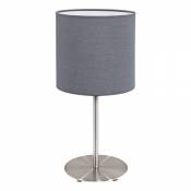 EGLO Lampe de table de chevet Pasteri, lampe de salon à poser en acier et textile, nickel mat, gris, douille E27, avec interrupteur, h 40 cm
