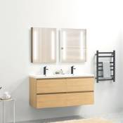 Ensemble de Meuble de salle de bain prémonté 120 bois-Vasque résine-Miroirs ELY