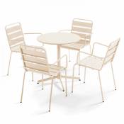 Ensemble table de jardin et 4 fauteuils métal ivoire