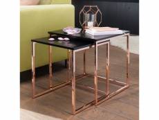 Finebuy design table bois métal 40 x 42 x 40 cm ensemble de 2 | table du canapé moderne | table basse en bois table | table de salon carré