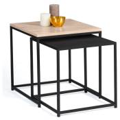 Idmarket - Lot de 2 tables basses gigognes denton 40/45 métal noir et bois design industriel - Multicolore