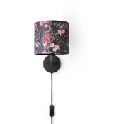 Lampe à Poser Bureau Applique Abat-Jour Tissu Chevet E14 Fleurs Jungle Déco Lampe murale - Noir, Design 5 (Ø18 cm) - Paco Home