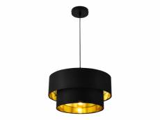Lampe à suspendre moderne suspension design douille e27 60w en métal et textile diamètre 40 cm noir doré [lux.pro]