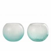 Lana Deco - Assortiment de 2 photophores boule en verre craquelé bleu - Azur
