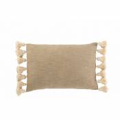 Lana Deco - Coussin rectangulaire avec pompons en coton polyester taupe 67x36cm - Marron