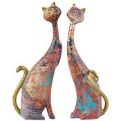 Lot de 2 statues de chats en résine pour décoration