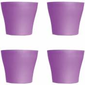 Lot de 4 Pots à Fleurs en Plastique Violet Avec Cache-Pot