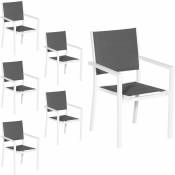 Lot de 6 chaises rembourrées en aluminium blanc - textilène gris - grey