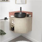 Meuble simple vasque d'angle décor chêne sorrento + vasque noire - Décor chêne