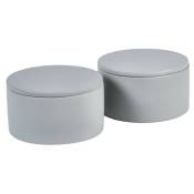 Meubletmoi - Lot de 2 boites à coton rondes D.12 cm en ciment gris - cloud 3140
