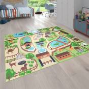 Paco Home - Tapis pour enfants, tapis de jeu pour chambres d'enfants, zoo avec tigre, ours, lion, coloré 200 cm carré
