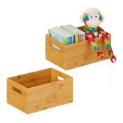 Relaxdays - 2x Caisse de rangement bambou, solide, boîte sans couvercle, HxLxP : 30x20x14 cm, salle de bain, cuisine, nature