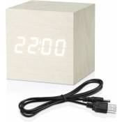 Réveil numérique blanc, micar bois lumière LED mini