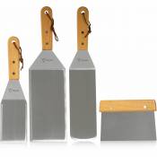 Set de spatules en acier inoxydable (4 pièces) Ensemble d'accessoires pour gril plancha avec palettes d'angle et spatule pour gril Ensemble de