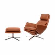 Set fauteuil & repose-pieds Grand Relax & Ottoman / Pivotant & inclinable - Cuir - Vitra marron en cuir