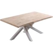 Table à manger rectangulaire en bois coloris chêne nordique pieds blanc - Longueur 180 x profondeur 100 x hauteur 76 cm Pegane