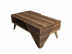 Table basse forces motif arabesque bois et naturel