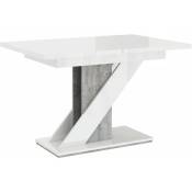 Table repas extensible MEVA - 120/160 X 80 X 75 cm - Blanc brillant/Béton