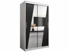 Armoire de chambre thor blanc/noir 120 avec 2 portes coulissantes et miroir penderie (tringle) avec étagères sans tiroirs