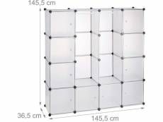 Armoire de rangement en plastique meuble penderie étagère avec portes et tringle 145 cm transparent helloshop26 13_0001961