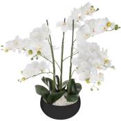Atmosphera - Plante artificielle Orchidée dans Pot en céramique noire h 62 cm Blanc