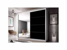 Berto - grande armoire à portes coulissantes - miroir - 5 étagères + tringle - 218x233x61 cm - noir