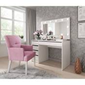 E-meubles - Coiffeuse avec Miroir rectangulaire et Ampoules Table de Maquillage avec 5 Tiroirs Style Moderne - 120x75x55 aga (Blanc Mat)