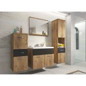 Ensemble meubles salle de bain suspendu - Bois effet chêne et noir SHELBY - bois noir