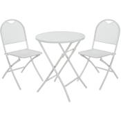 Ensemble table de jardin ronde blanc cassé + 2 chaises