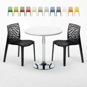 Grand Soleil - Table Ronde Blanche 70x70cm Avec 2 Chaises Colorées Set Intérieur Bar Café Gruvyer Long Island Couleur: Noir