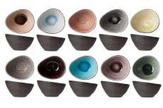 Lot de 10 Bols ovales en Grès, multicolore, 8,5X7XH4,5
