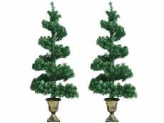 Lot de 2 arbre de noël artificiel en spirale 120cm 150 led lumières avec pot ancien pour entrée décoration quotidien/festive