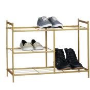 Meuble à chaussures, 3 étagères, métal, HxLxP: 50,5 x 70 x 26 cm pour 8 paires rangement avec poignées, jaune - Relaxdays