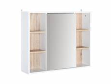 Miroir de salle de bain avec placard et étagères - 4 étagères latérales + 2 étagères intérieures - mdf panneaux particules blanc chêne clair