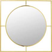 Miroir rond cadre carré en acier doré 90x90