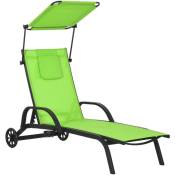 Outsunny - Bain de soleil transat inclinable pare-soleil réglable roulettes acier textilène vert - Vert