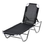 Outsunny Chaise longue bain de soleil Transat design contemporain dossier inclinable multi-positions alu textilène 163 x 58,5 x 91 cm noir