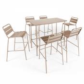 Oviala - Ensemble table haute de jardin et 6 chaises en métal taupe - Palavas - Taupe